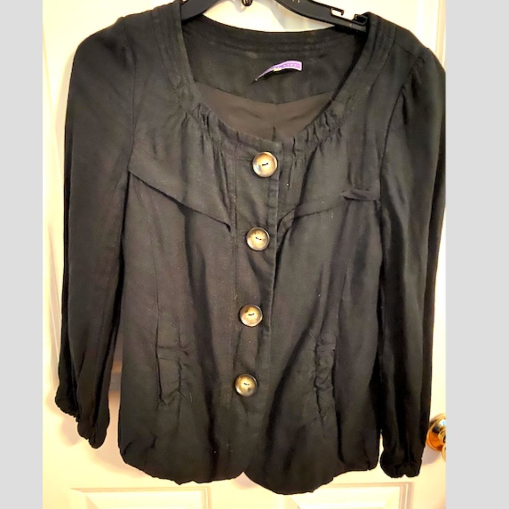 SUGAR LIPS BLACK LINEN JACKET COTTON LINED S